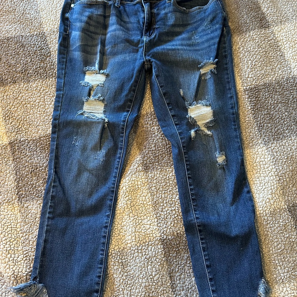 Judy Blue Ripped Dark Blue Boyfriend Jeans
